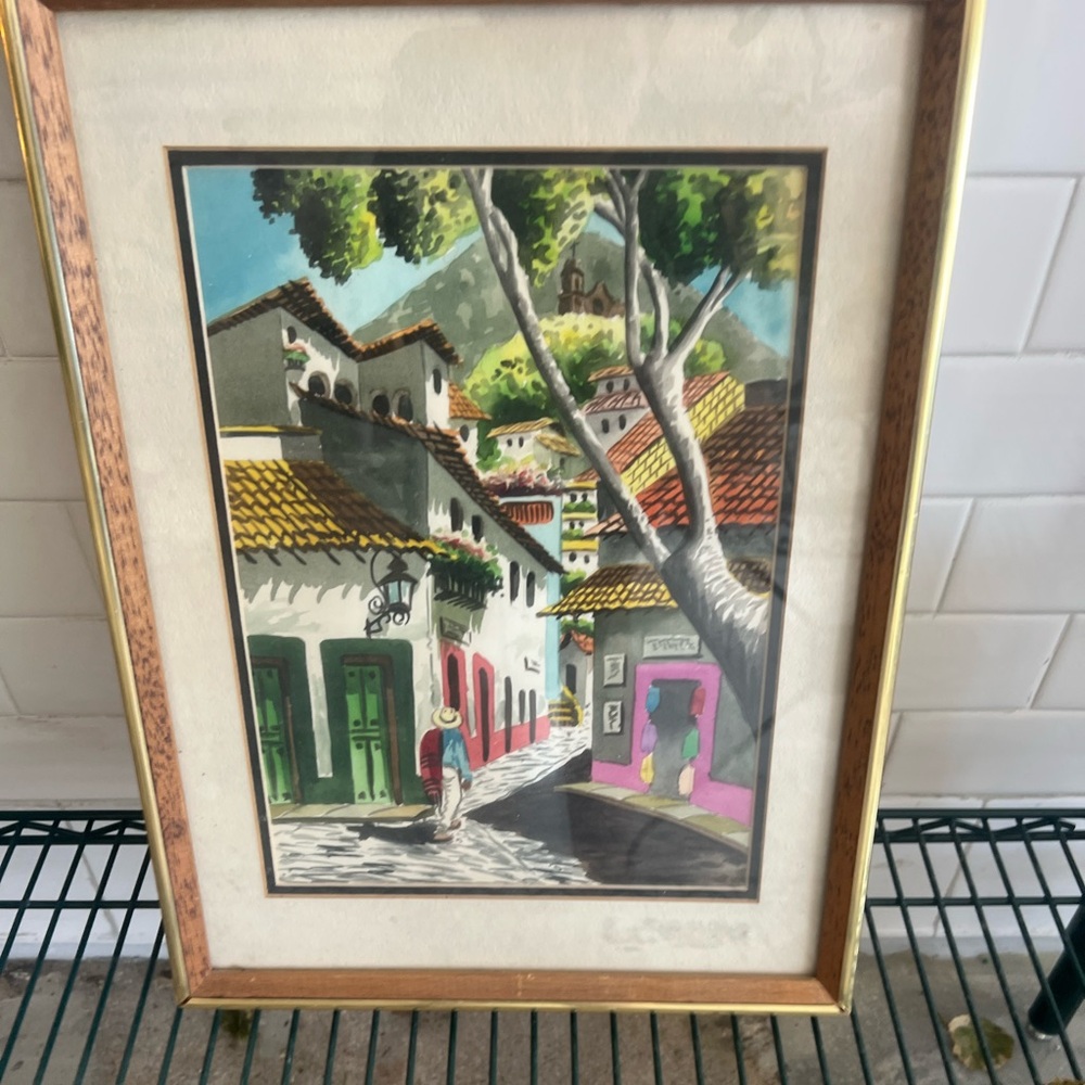 Charming Vintage Framed Mexican Watercolor